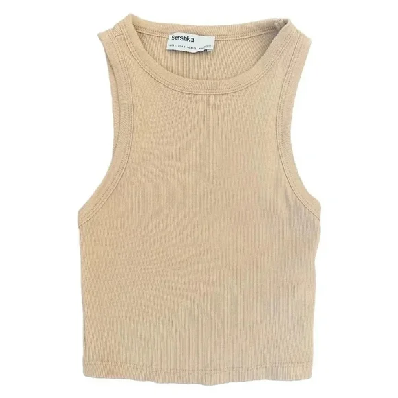 Bershka Ribbed Crop Tank Tops Bundle | Orange & Beige Knit Stretch Basics| Small - Picture 5 of 8